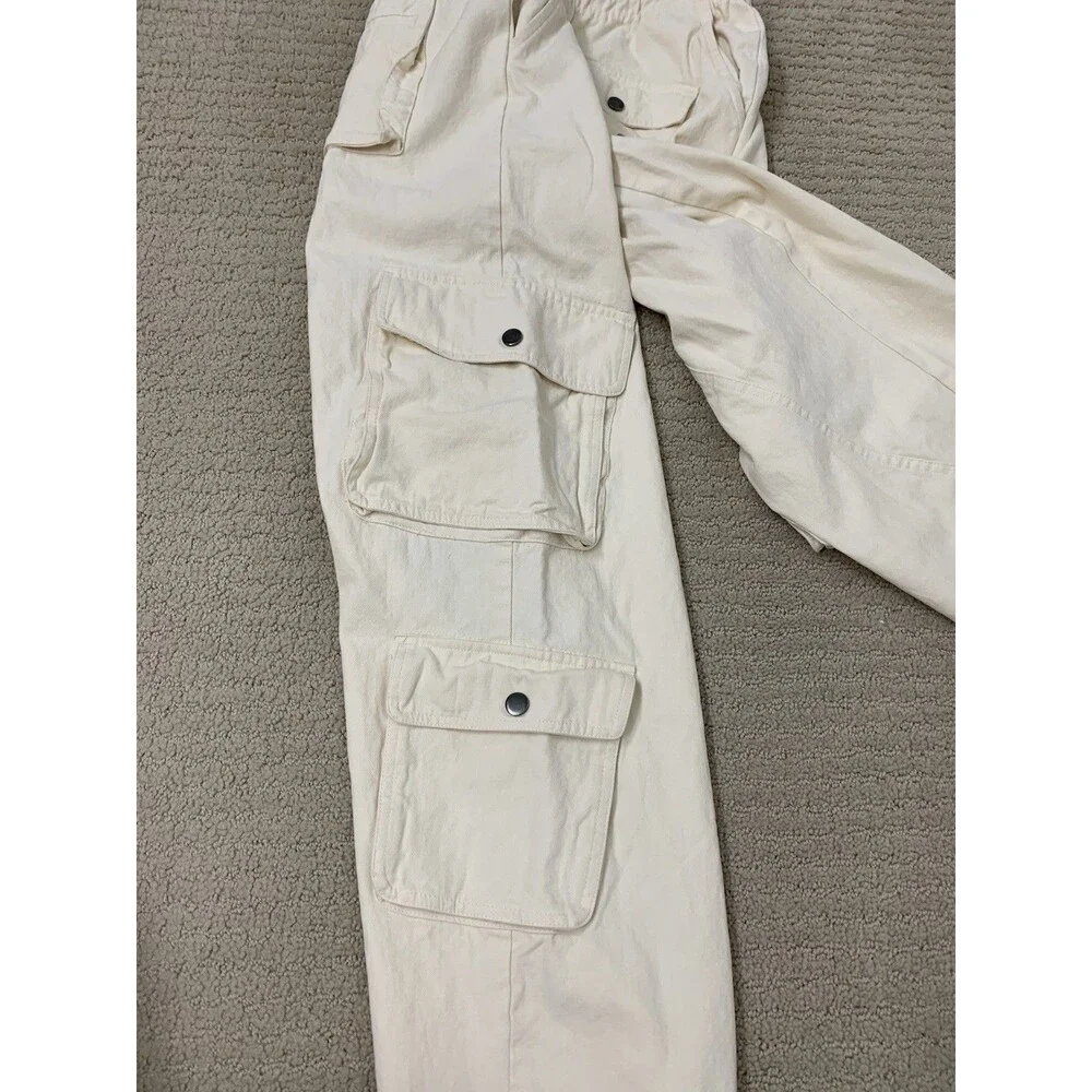 Oli & Hali Cream Streetwear Cargo Pants Drawstring Waist Utility JP0153 Large - Picture 10 of 13